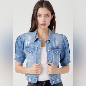 Risen Light Blue Denim Short sleeve jacket L distressed